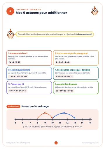 Aperçu de la fiche gratuite Mes 6 astuces pour additionner