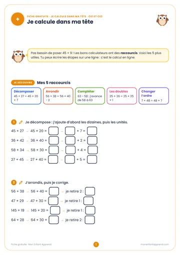 Aperçu de la fiche gratuite Je calcule dans ma tête