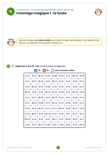 Aperçu de la fiche gratuite Les coloriages magiques des tables