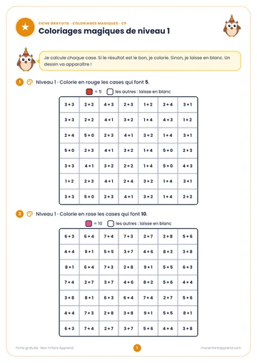 Aperçu de la fiche gratuite 4 coloriages magiques d’addition