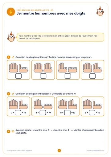 Aperçu de la fiche gratuite Des doigts à la tête