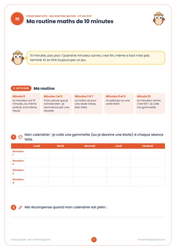 Aperçu de la fiche gratuite Ma routine maths de 10 minutes