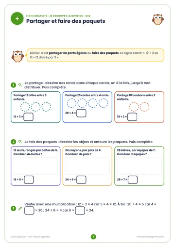 Aperçu de la fiche gratuite Je découvre la division