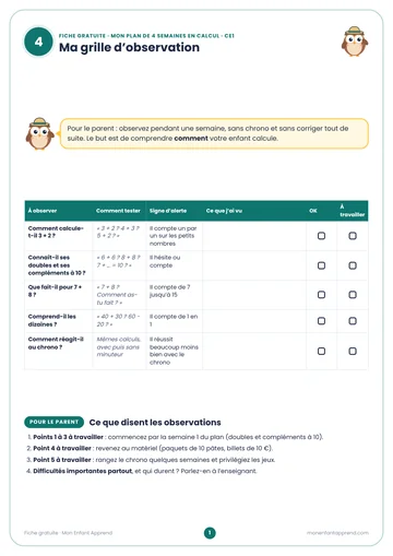 Aperçu de la fiche gratuite Mon plan de 4 semaines en calcul