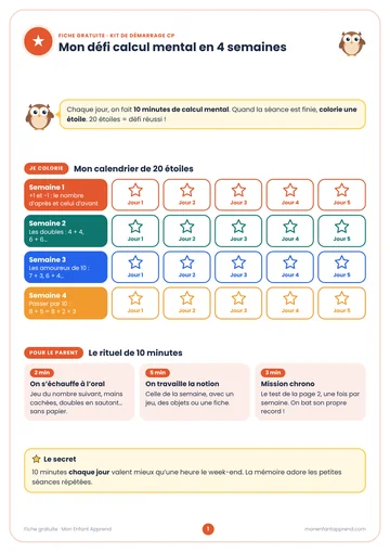 Aperçu de la fiche gratuite Le kit de démarrage : mon défi calcul mental en 4 semaines
