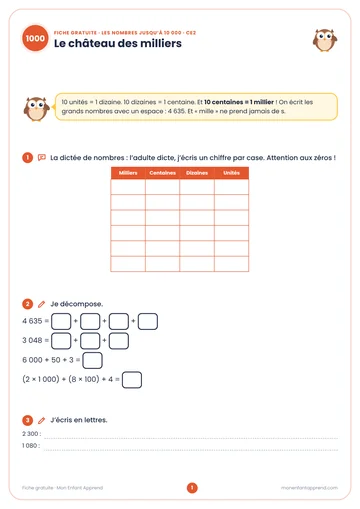 Aperçu de la fiche gratuite Les nombres jusqu’à 10 000