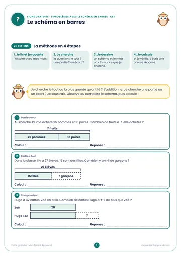 Aperçu de la fiche gratuite 8 problèmes avec le schéma en barres