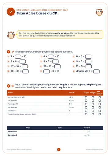Aperçu de la fiche gratuite Le bilan des bases en maths
