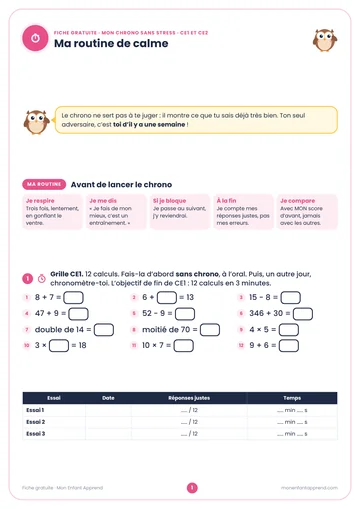 Aperçu de la fiche gratuite Mon chrono sans stress