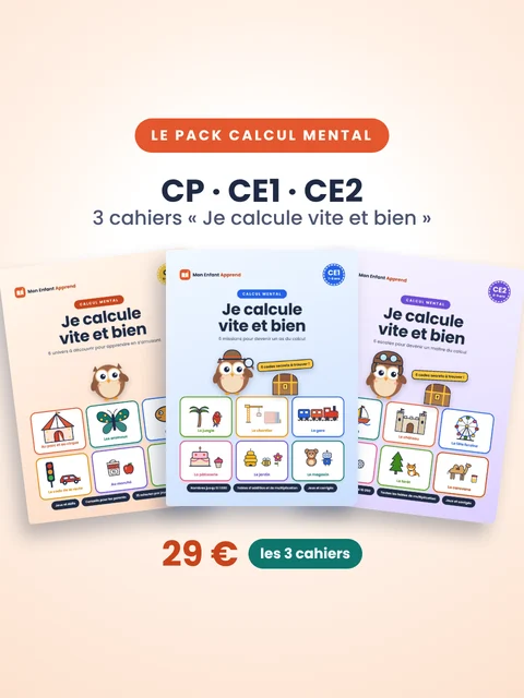Le pack des 3 cahiers de calcul mental CP, CE1 et CE2